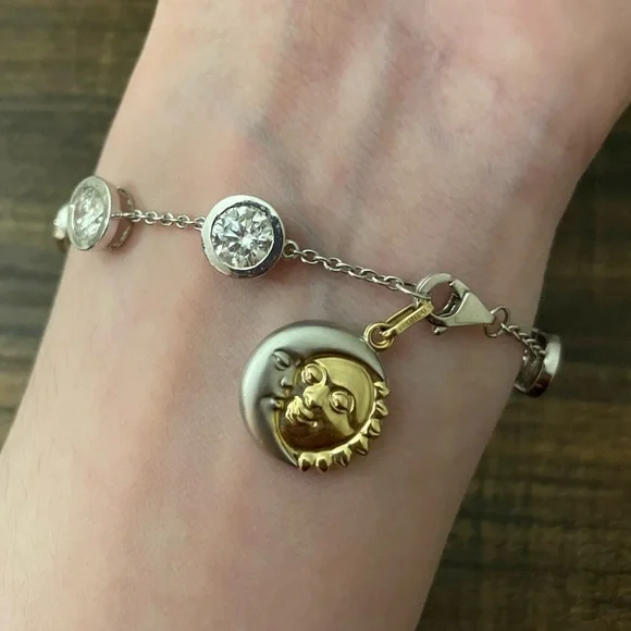 14k solid gold two tone puffy reversible sun moon face celestial pendant 3d - Picture 11 of 14